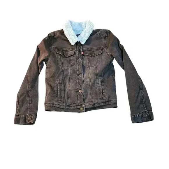 Levi's Big Girls Faux-Sherpa Lined Denim Jacket Skyler Black L (12-13Yrs) - Picture 1 of 7